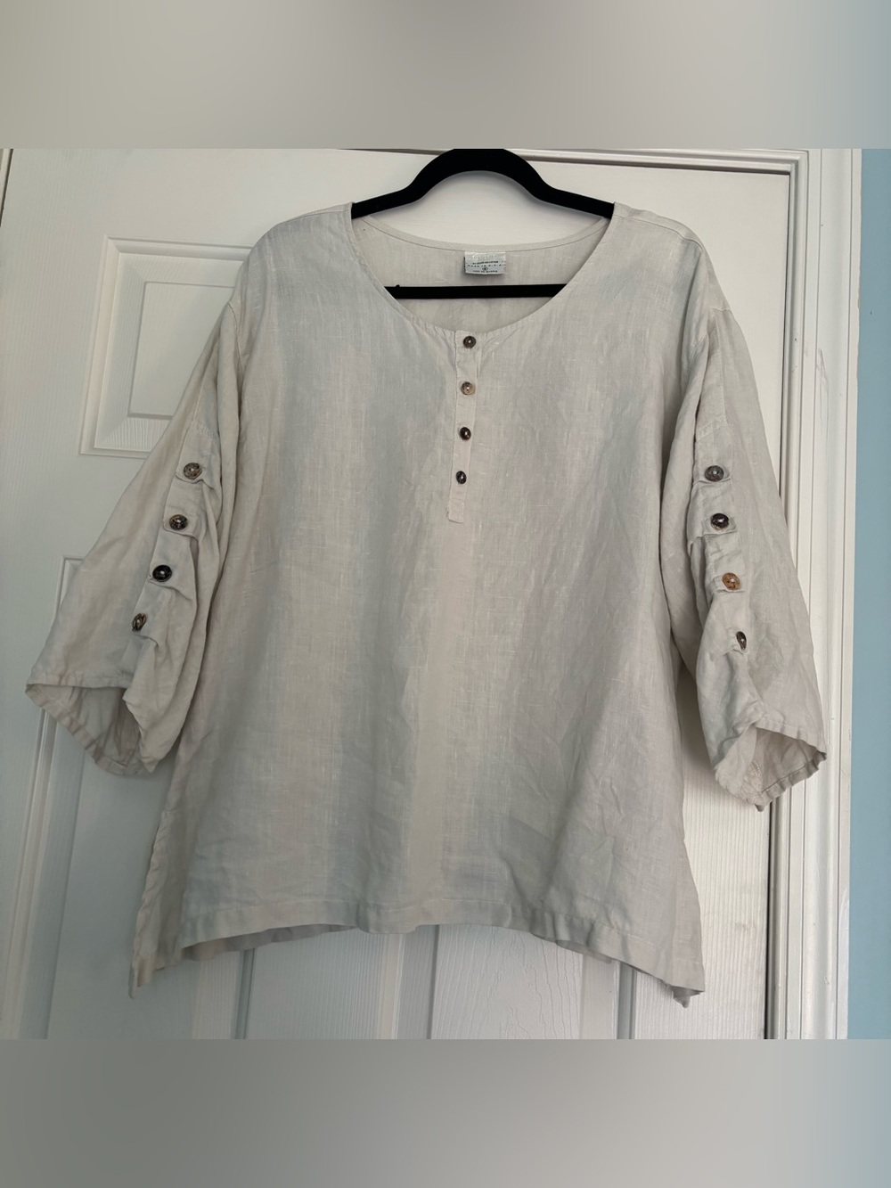 Click by Color Me Cotton Top Womens Size Small Cream White 100% Linen USA
